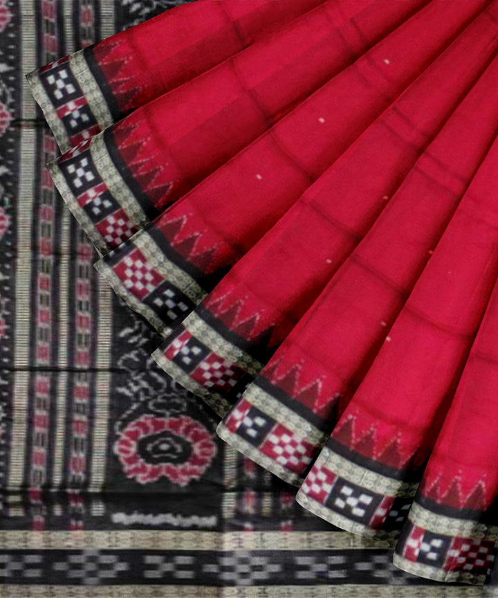 Red black bomkai handwoven silk saree