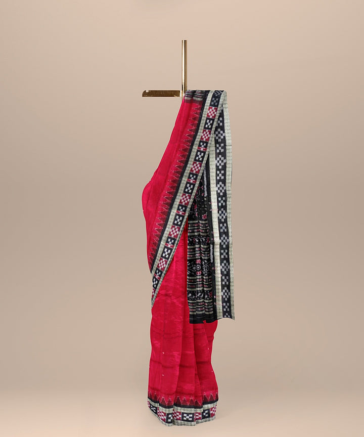 Red black bomkai handwoven silk saree