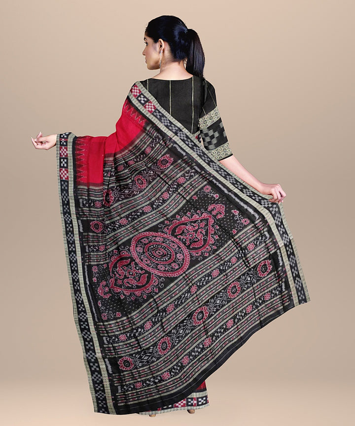 Red black bomkai handwoven silk saree