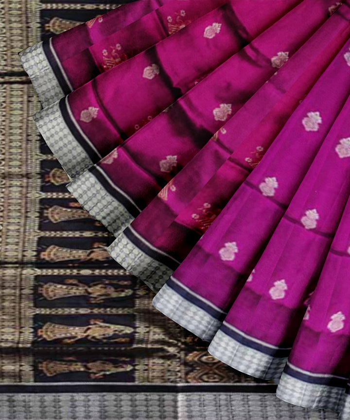 Black magenta handwoven bomkai silk saree