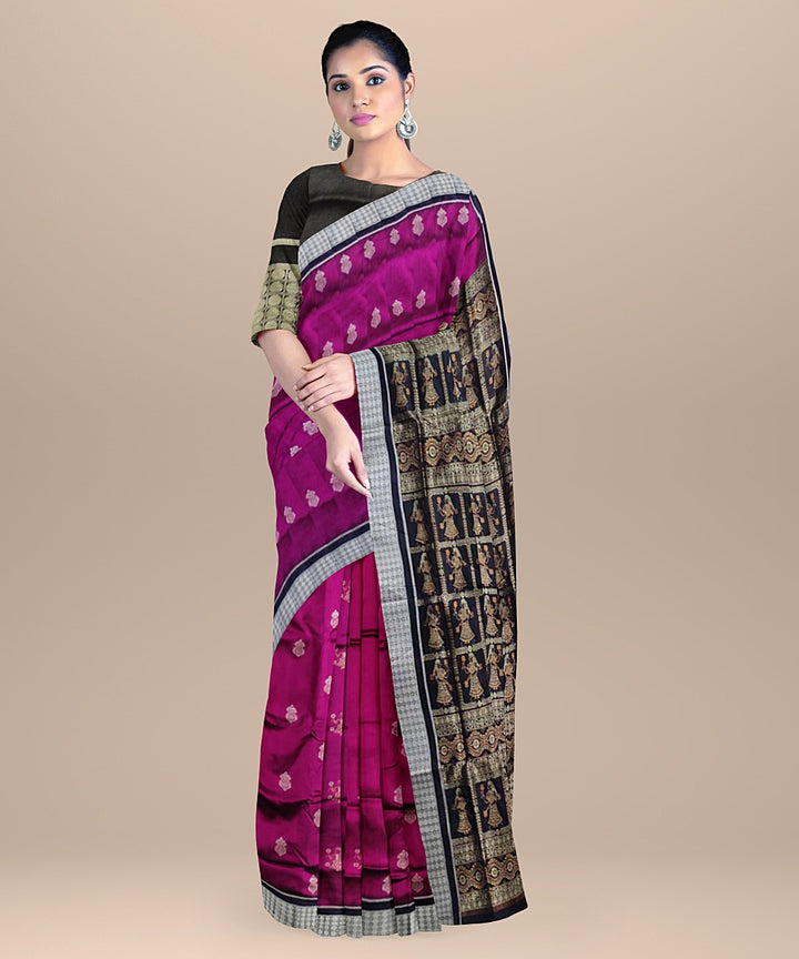 Black magenta handwoven bomkai silk saree