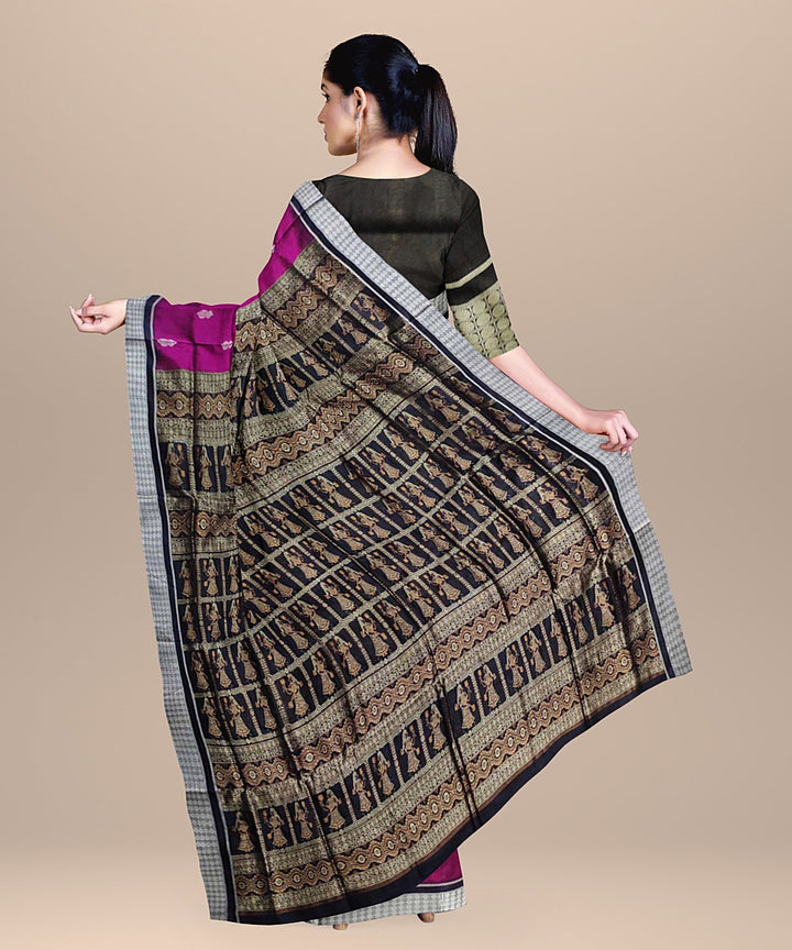 Black magenta handwoven bomkai silk saree