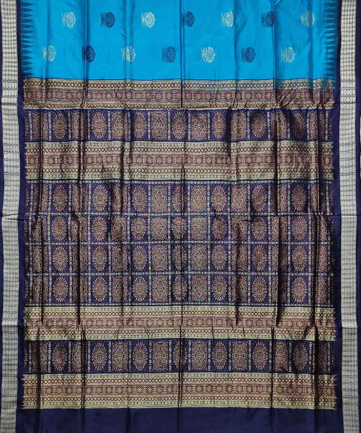 Cyan blue black silk handwoven bomkai saree