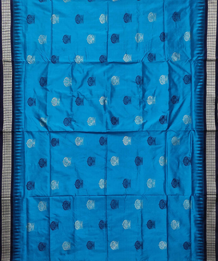 Cyan blue black silk handwoven bomkai saree