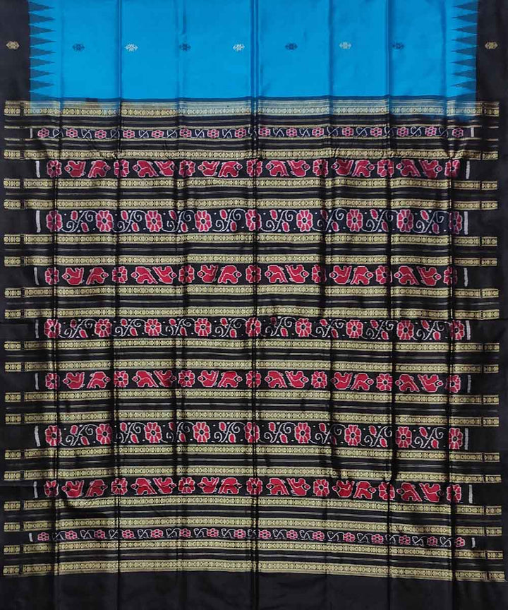Sky blue black silk handwoven bomkai saree