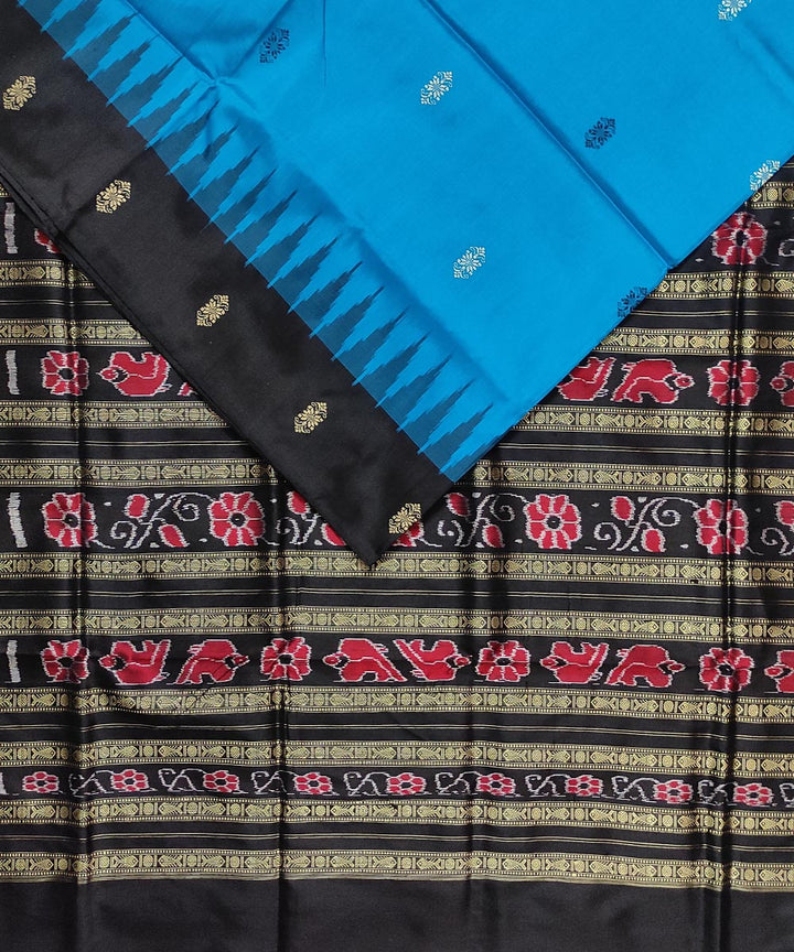 Sky blue black silk handwoven bomkai saree