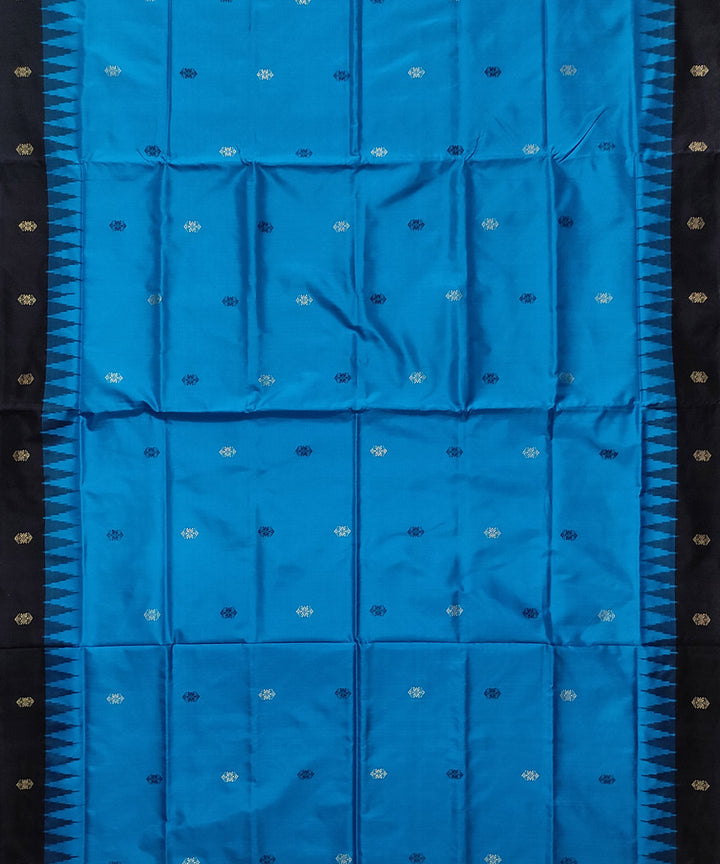 Sky blue black silk handwoven bomkai saree