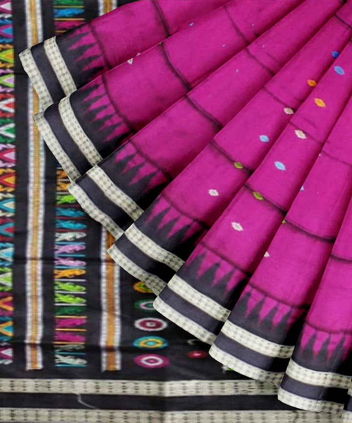 Magenta black silk bomkai handloom saree