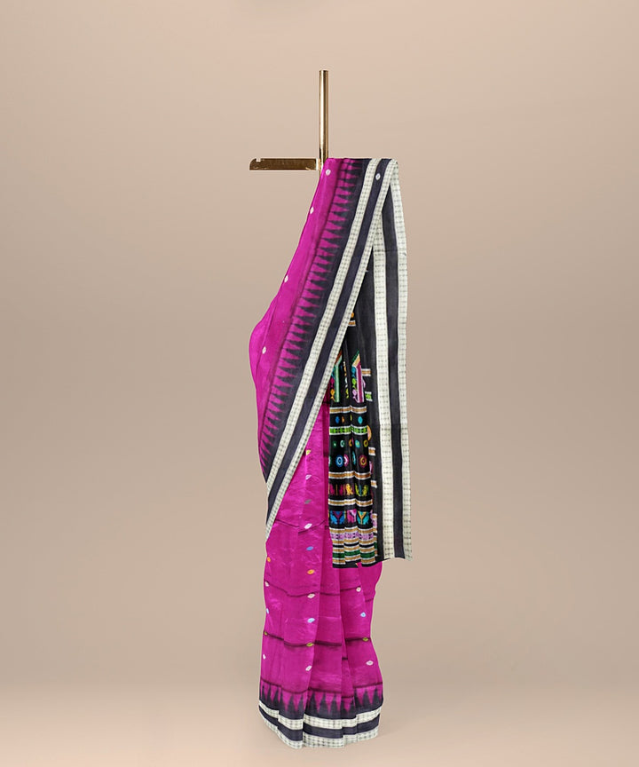Magenta black silk bomkai handloom saree