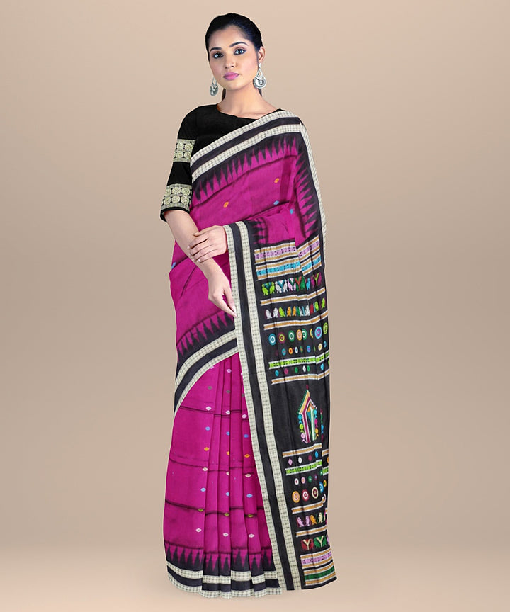 Magenta black silk bomkai handloom saree
