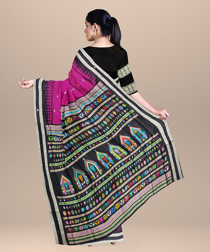 Magenta black silk bomkai handloom saree