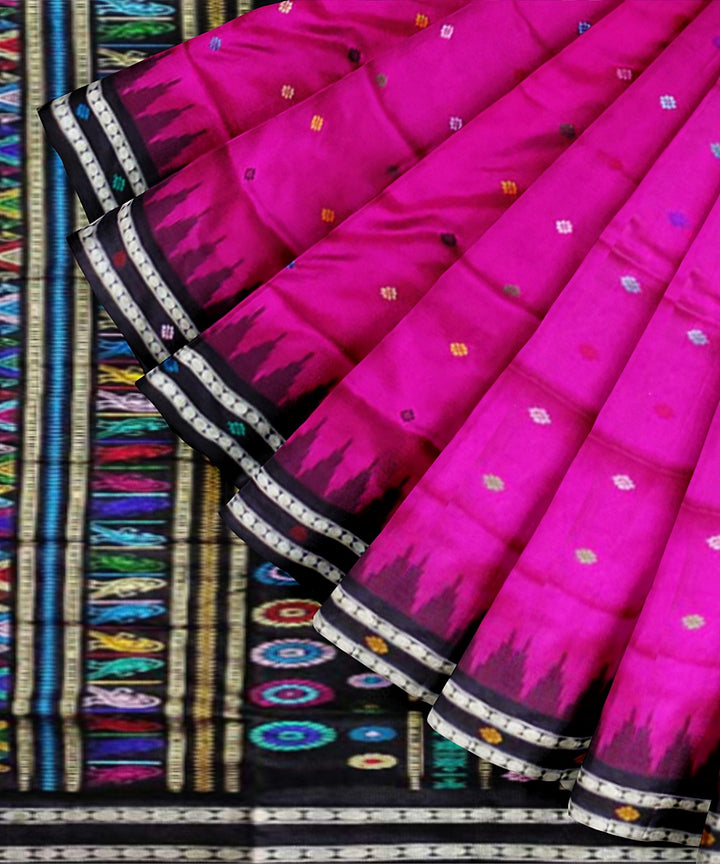 Black pink silk handloom bomkai saree
