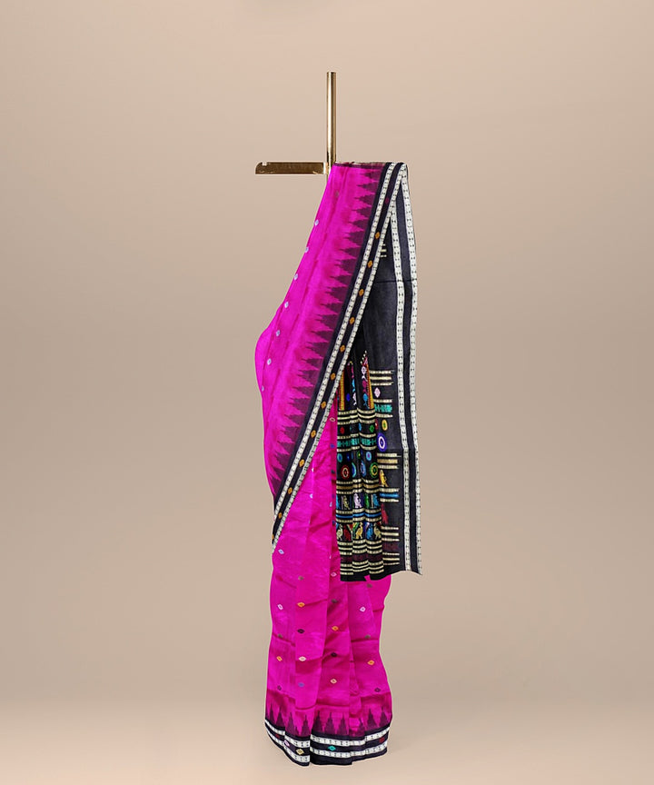 Black pink silk handloom bomkai saree