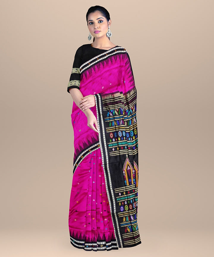 Black pink silk handloom bomkai saree