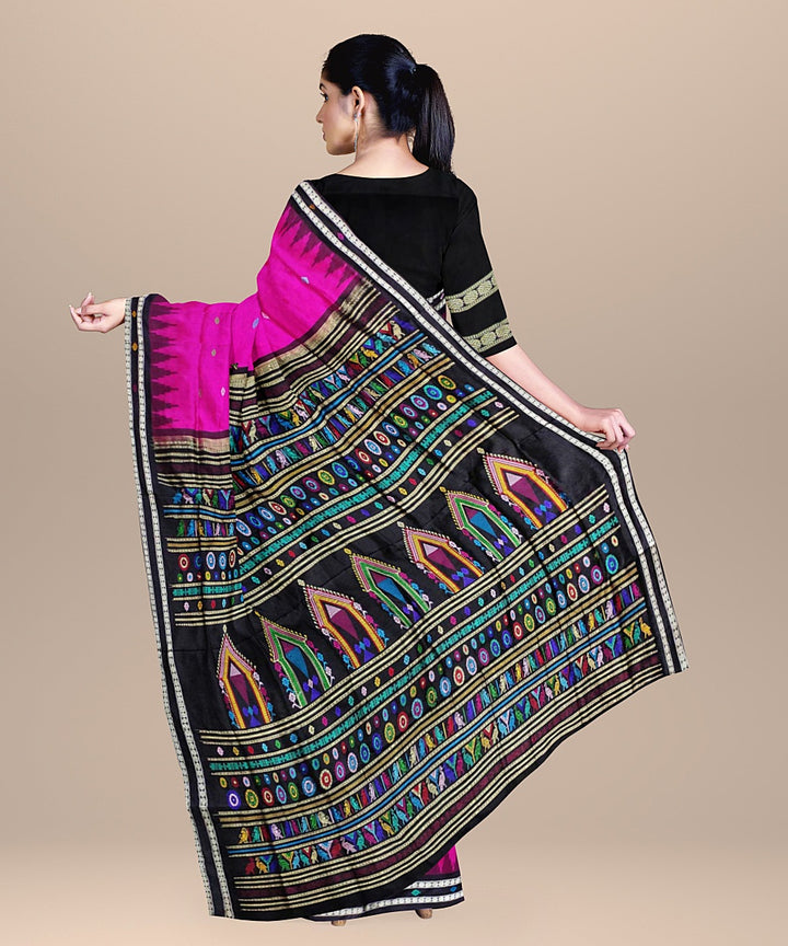 Black pink silk handloom bomkai saree