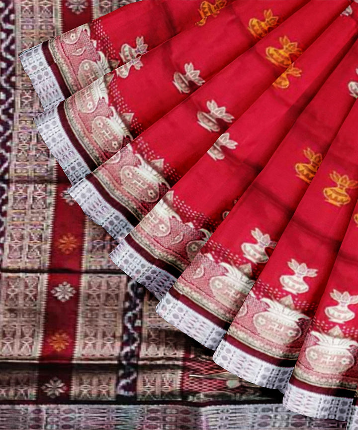 Red cofee brown silk handloom bomkai saree