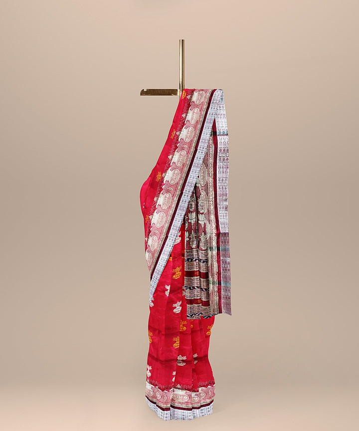 Red cofee brown silk handloom bomkai saree