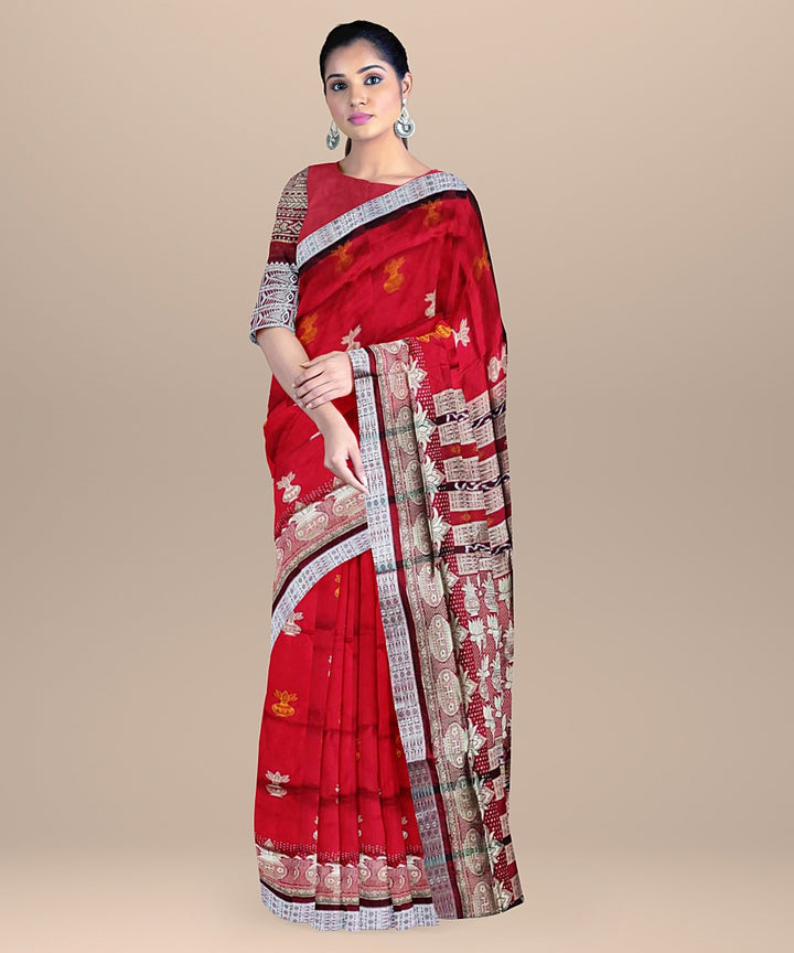 Red cofee brown silk handloom bomkai saree