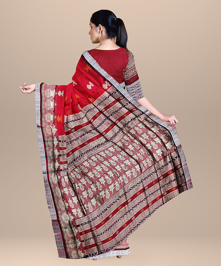 Red cofee brown silk handloom bomkai saree