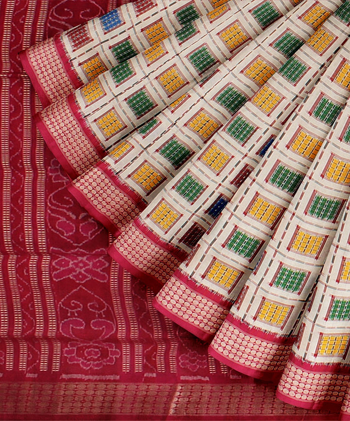 White pink silk handloom sambalpuri saree