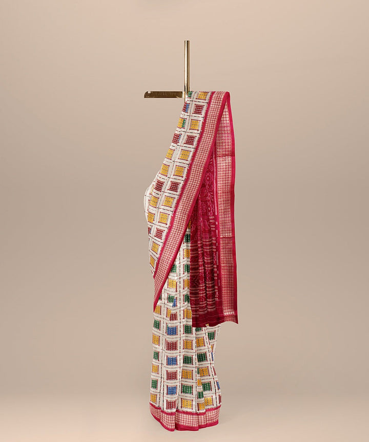White pink silk handloom sambalpuri saree