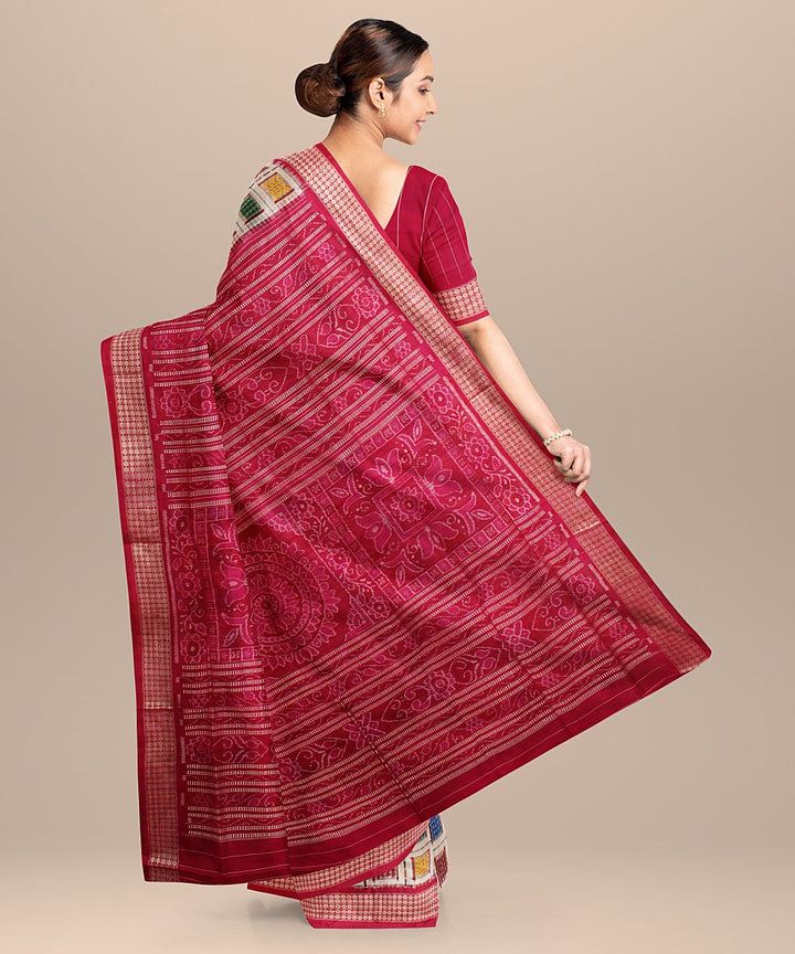 White pink silk handloom sambalpuri saree