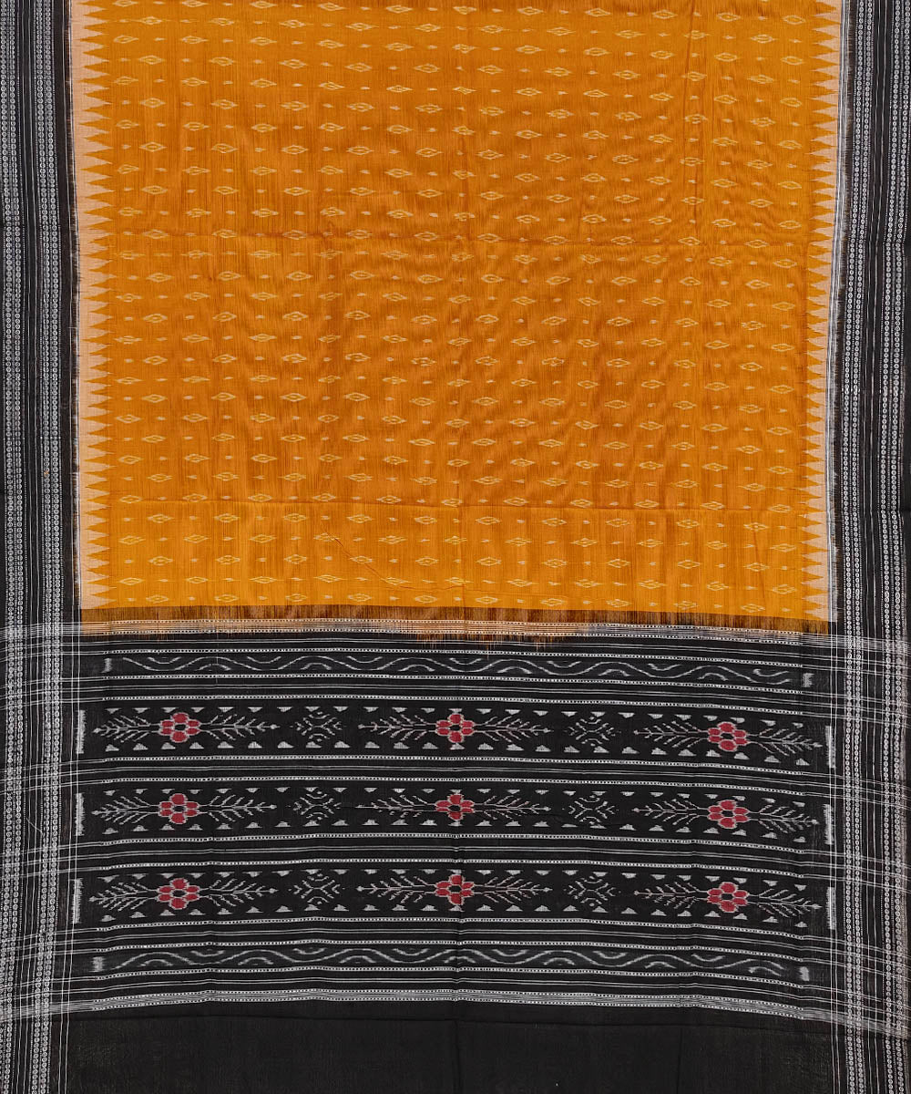 Orange black handwoven cotton sambalpuri dupatta