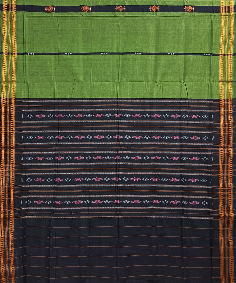 Parrot green black cotton handloom nuapatna saree