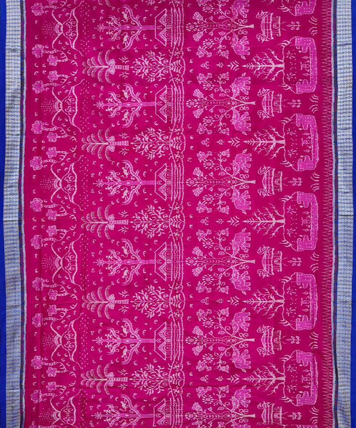 Pink blue handwoven sambalpuri silk saree