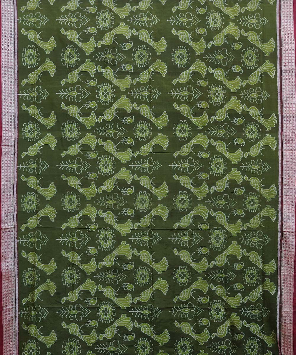 Olive green maroon silk handwoven sambalpuri saree