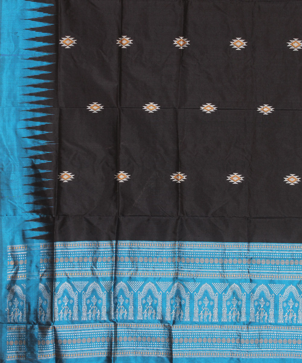 Black blue handloom silk bomkai dupatta