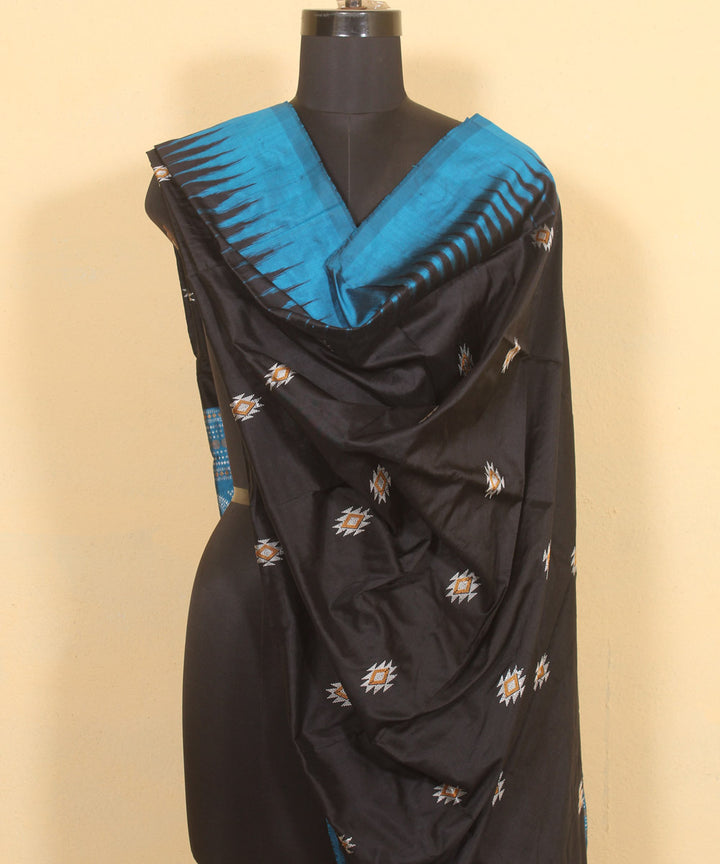 Black blue handloom silk bomkai dupatta