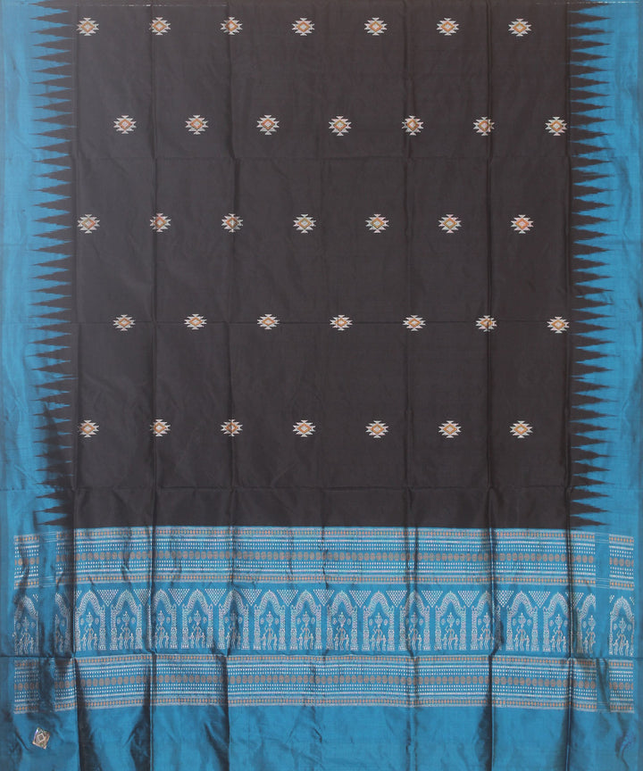 Black blue handloom silk bomkai dupatta