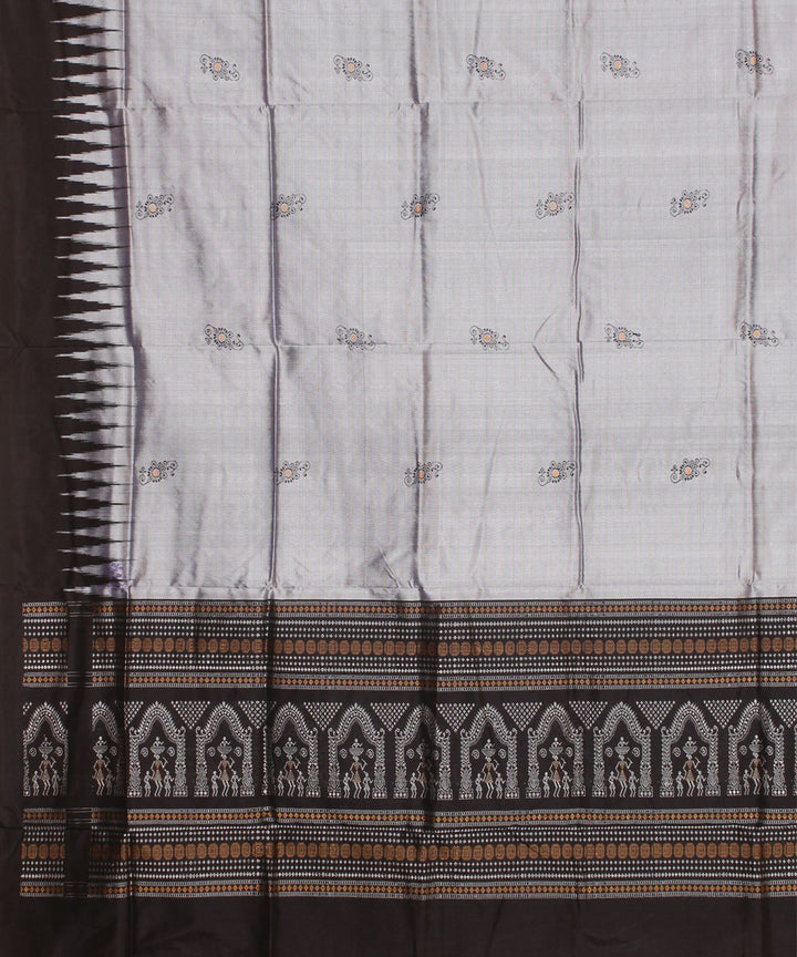 Grey black handloom silk bomkai dupatta