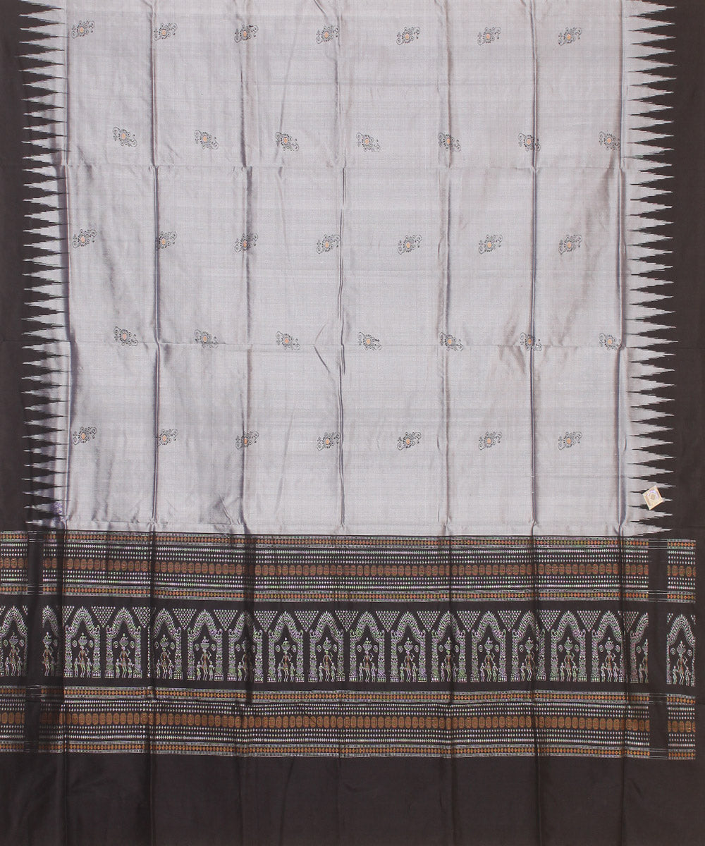 Grey black handloom silk bomkai dupatta