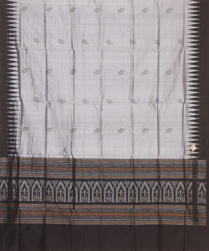 Grey black handloom silk bomkai dupatta
