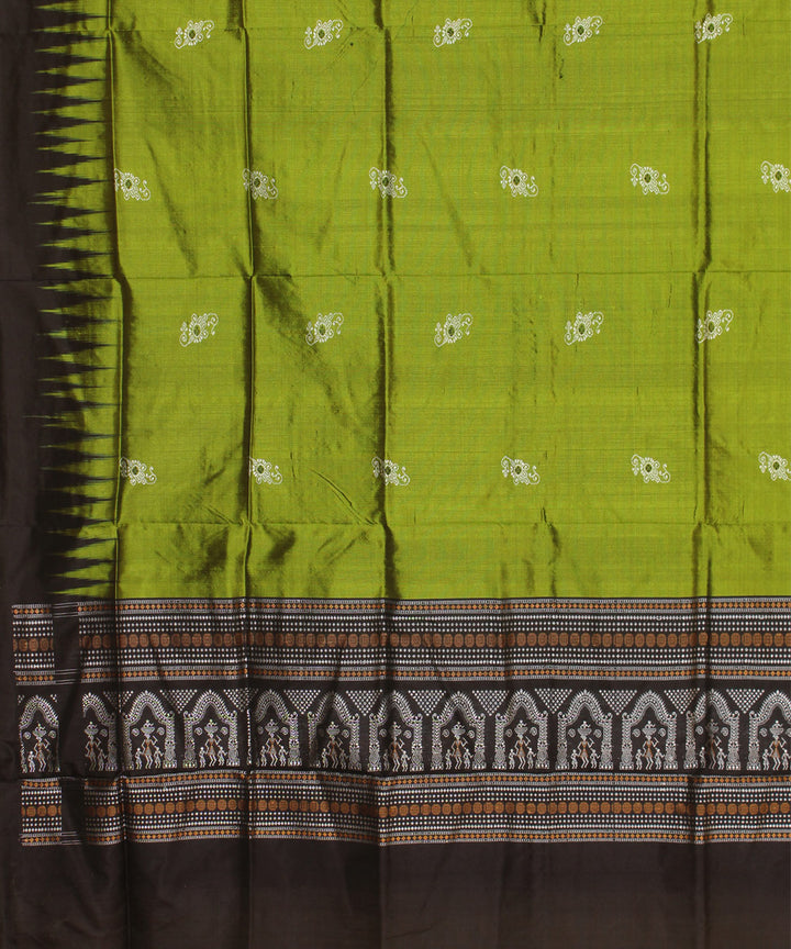Olive green black handloom silk bomkai dupatta
