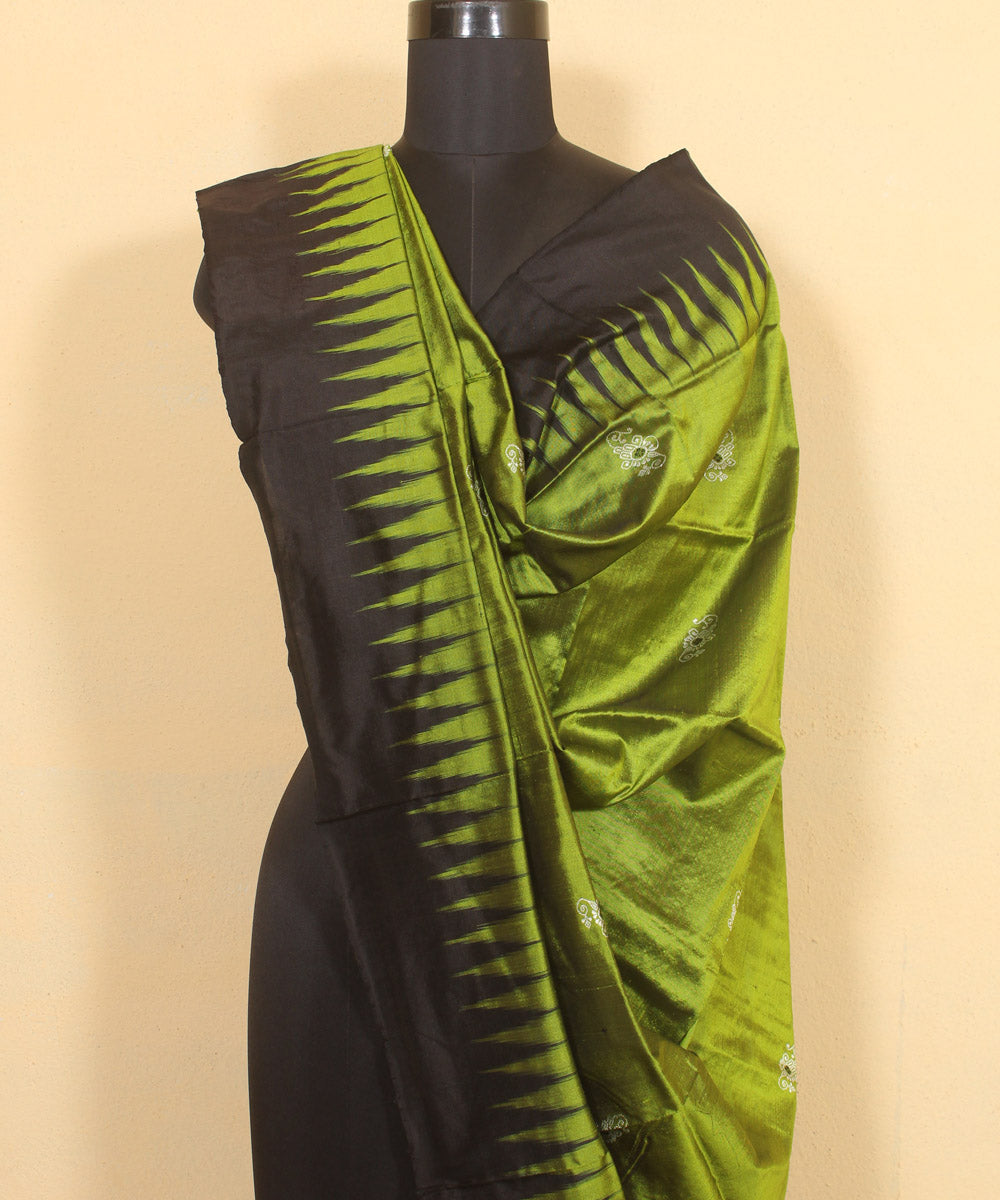 Olive green black handloom silk bomkai dupatta