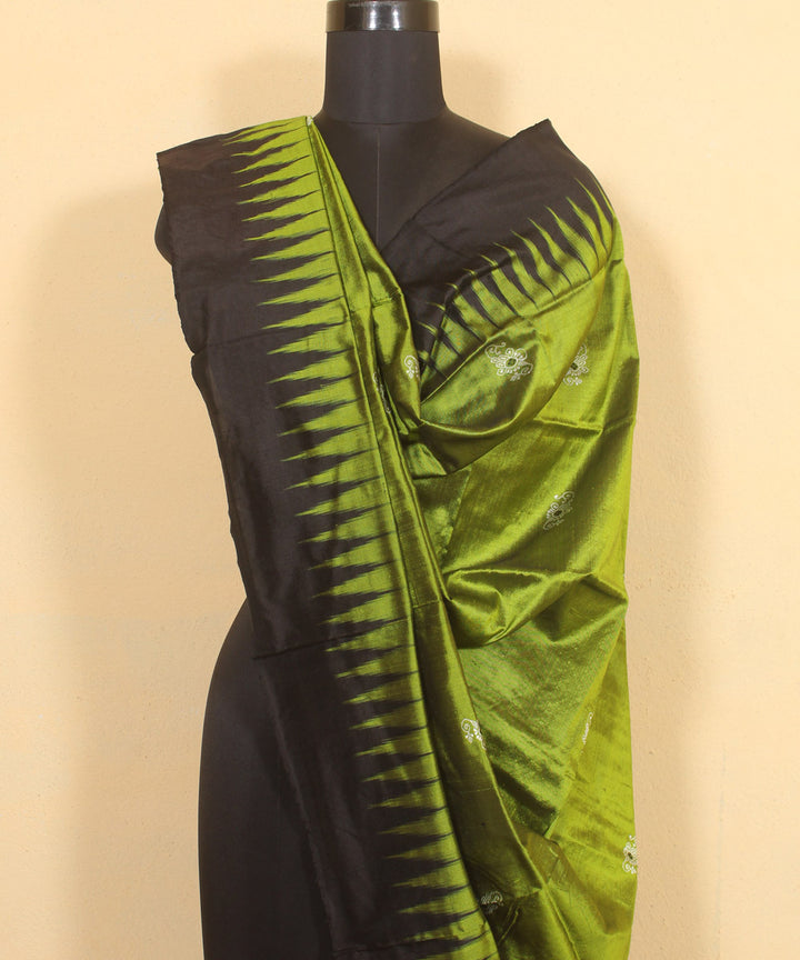 Olive green black handloom silk bomkai dupatta