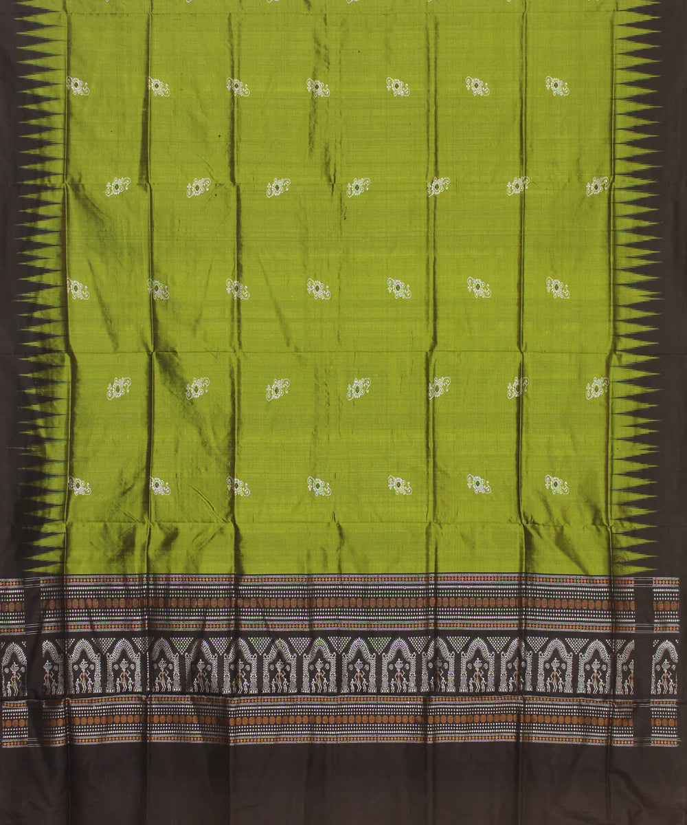 Olive green black handloom silk bomkai dupatta