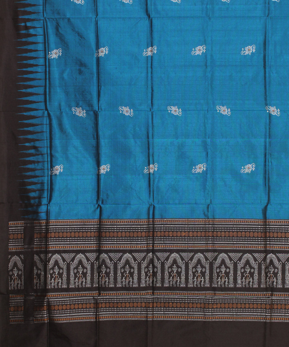 Sky blue black handloom silk bomkai dupatta