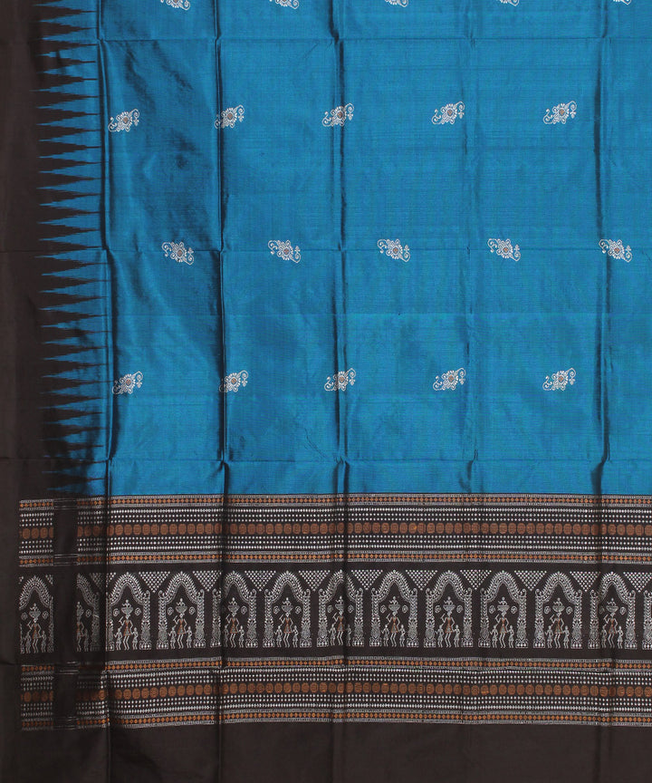Sky blue black handloom silk bomkai dupatta