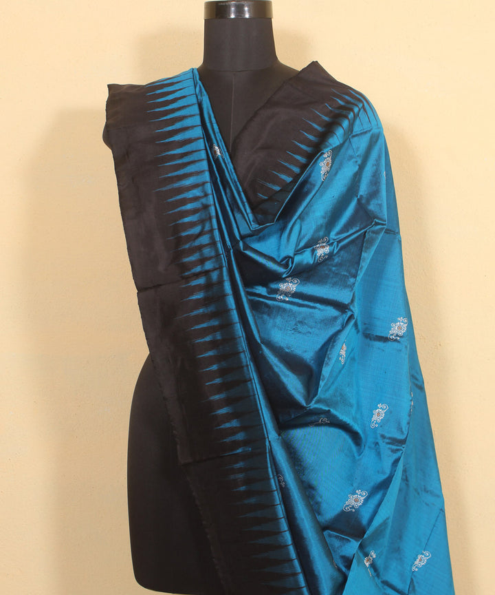 Sky blue black handloom silk bomkai dupatta