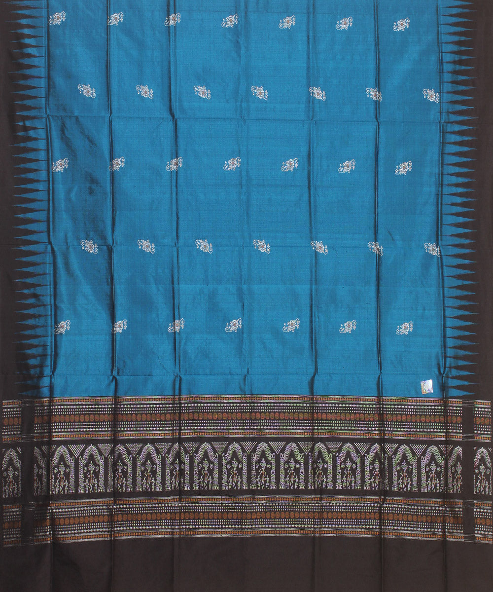 Sky blue black handloom silk bomkai dupatta