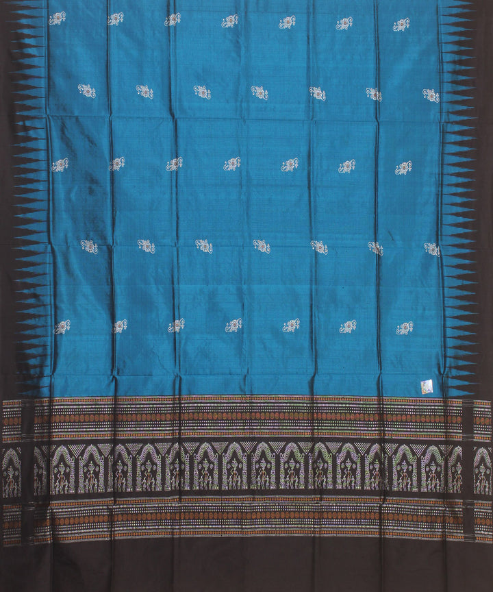 Sky blue black handloom silk bomkai dupatta