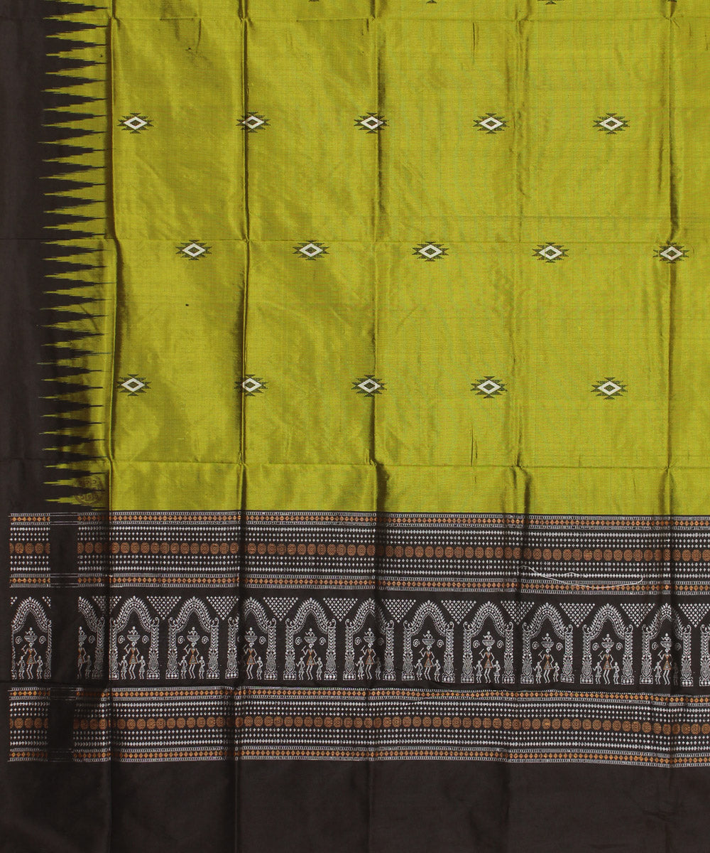 Olive green black handloom silk sambalpuri dupatta
