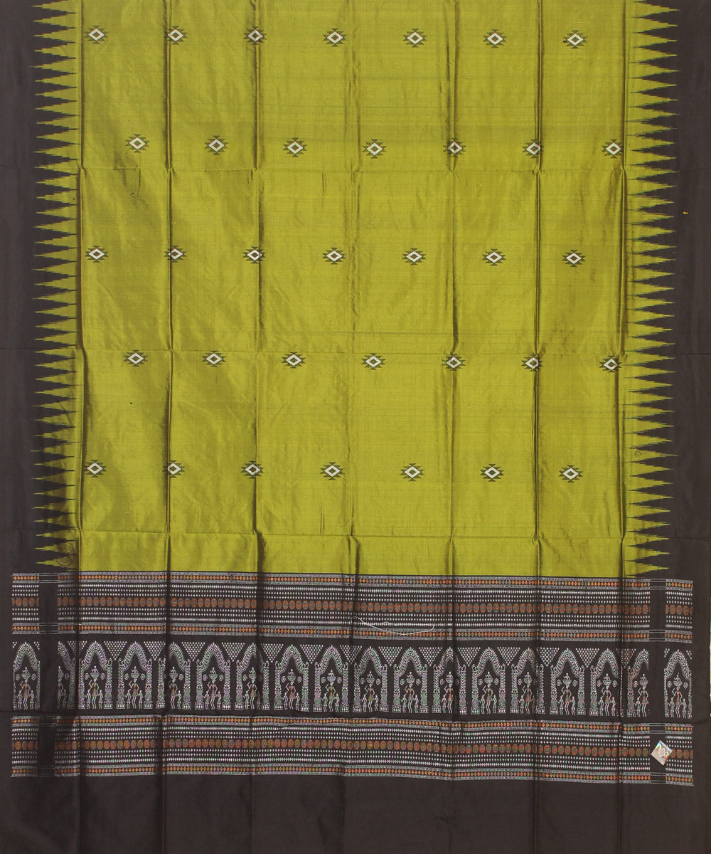 Olive green black handloom silk sambalpuri dupatta