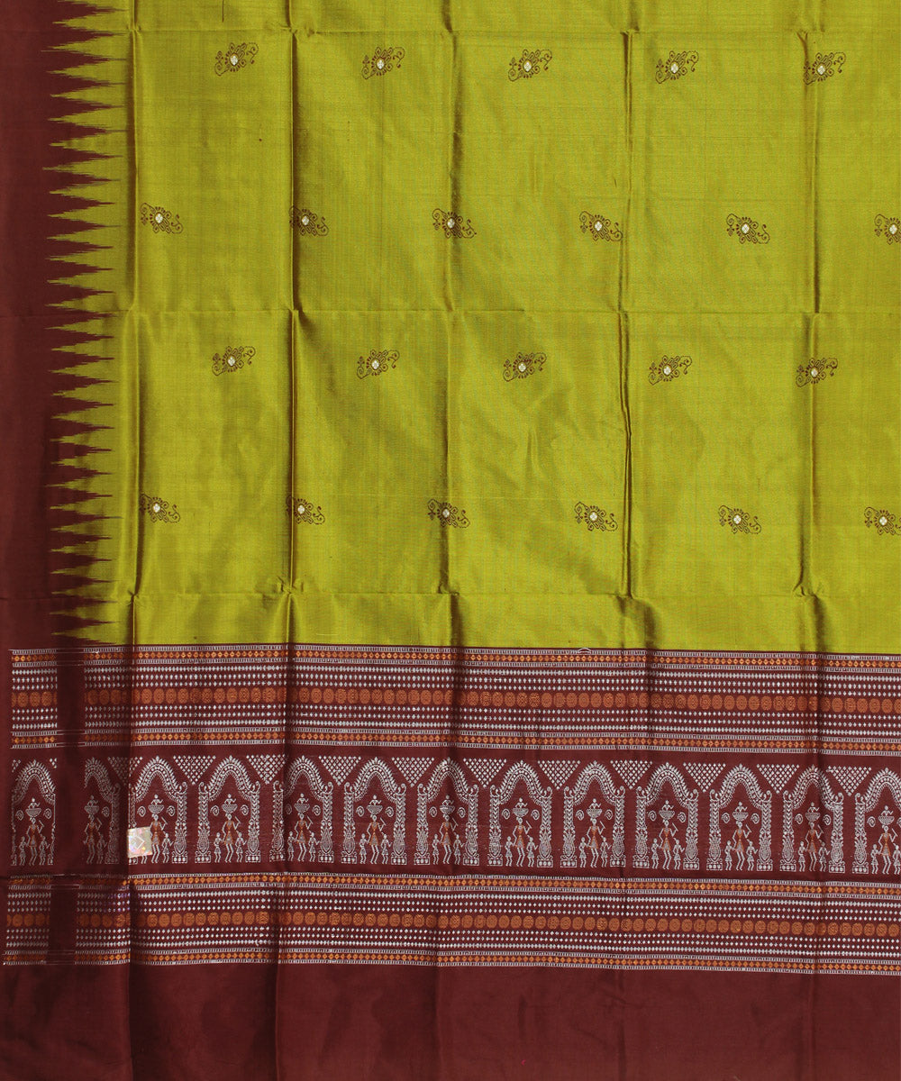Olive green maroon handloom silk bomkai dupatta