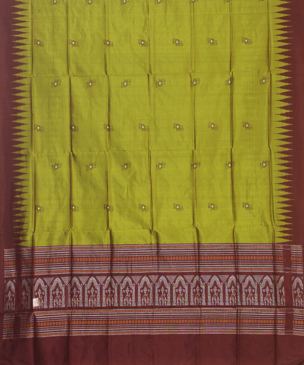 Olive green maroon handloom silk bomkai dupatta