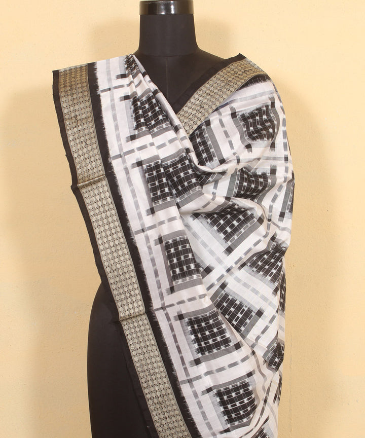 White black handloom silk sambalpuri dupatta